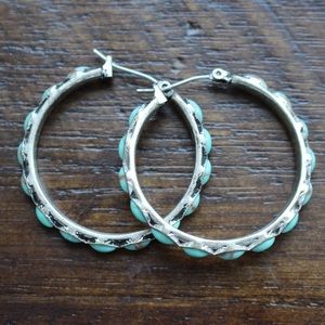 Lucky Brand Turquoise & Silver Hoop Earrings